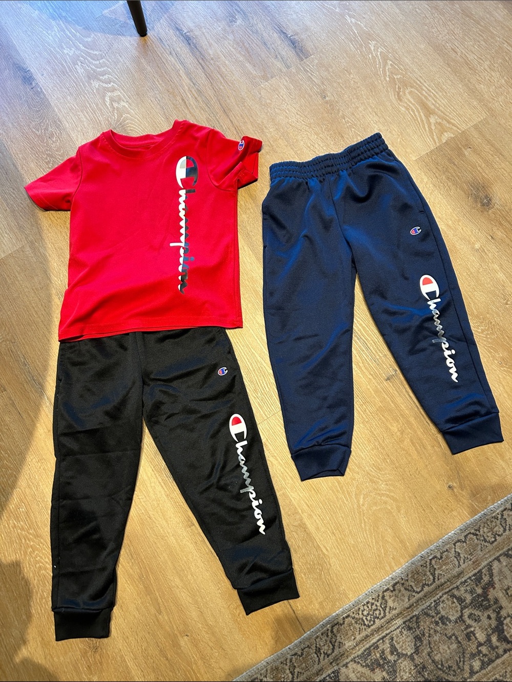 Champion Kids Red Tee with Black and Navy Joggers Set